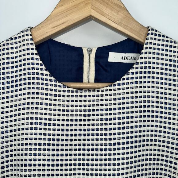 ADEAM Tweed Dress Sleeveless Plaid Fringe Trim Asymmetric Mini Dress - Picture 3 of 13